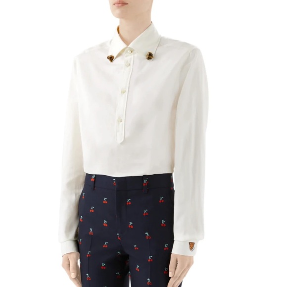 Gucci Tops - Gucci Ram Button-Down Collar Cotton Shirt in White